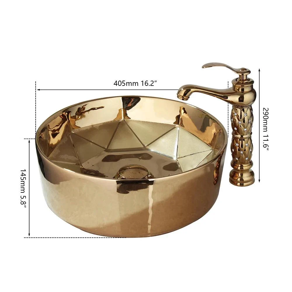 Round Gold Ceramic Lavatory Bathroom Combined Washbasin Vessel Basin Sink -Bathlova