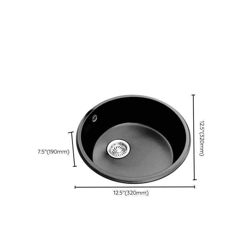 Round Granite Kitchen Sink in Black with Drain Assembly Undermount Sink -Bathlova