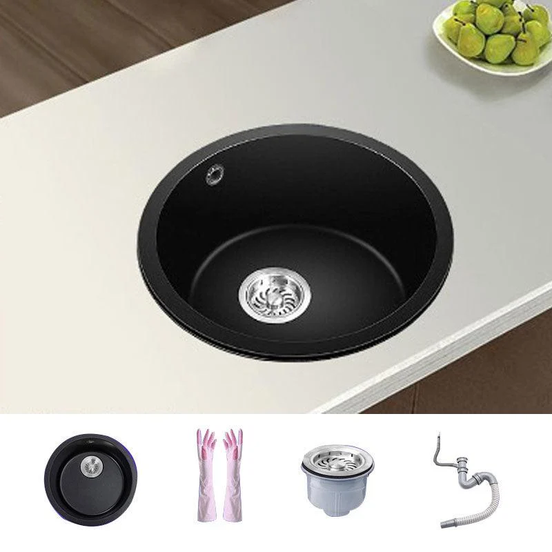 Round Granite Kitchen Sink in Black with Drain Assembly Undermount Sink -Bathlova