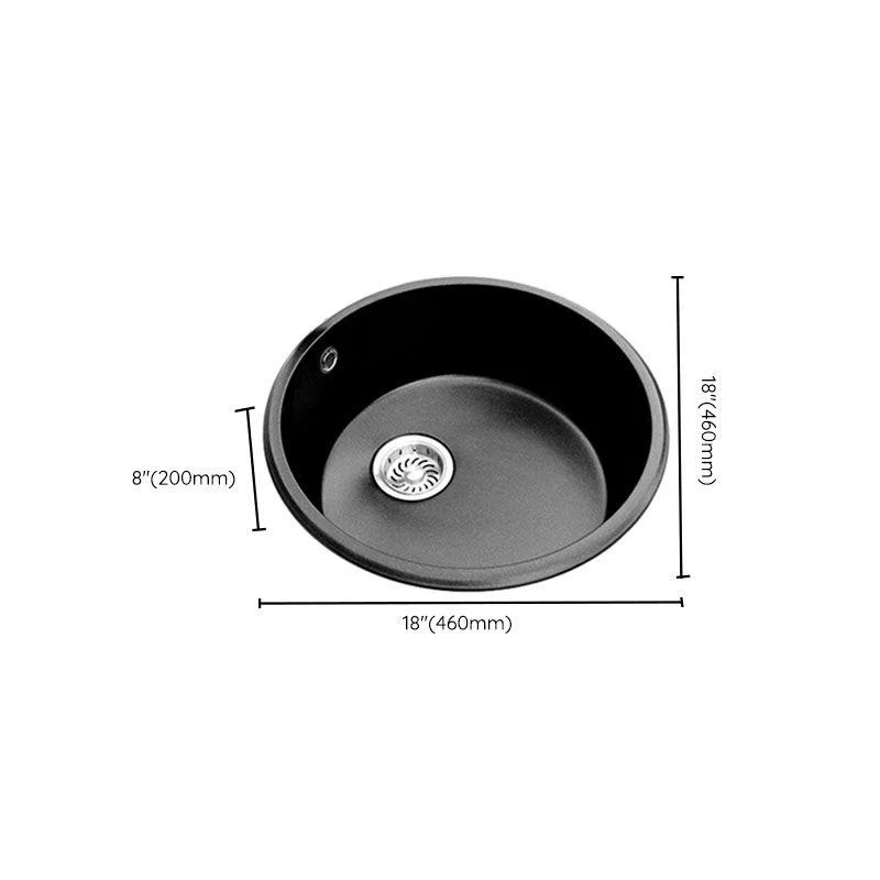 Round Granite Kitchen Sink in Black with Drain Assembly Undermount Sink -Bathlova