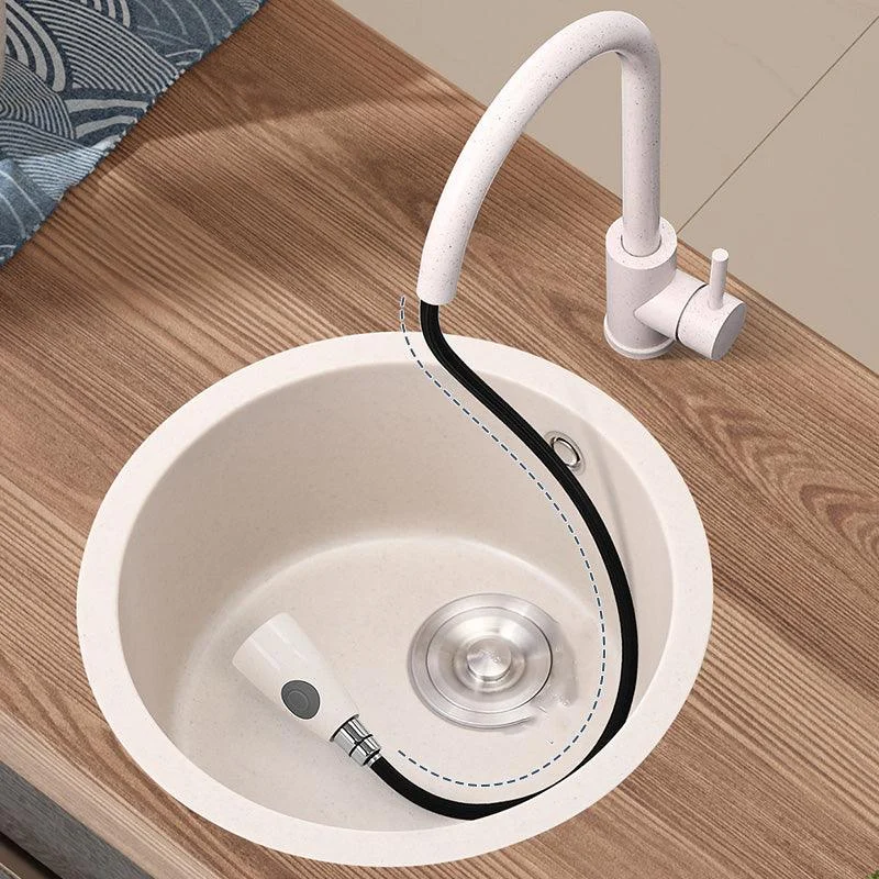 Round Kitchen Sink Quartz Single Bowl Kitchen Sink with Drain Assembly -Bathlova