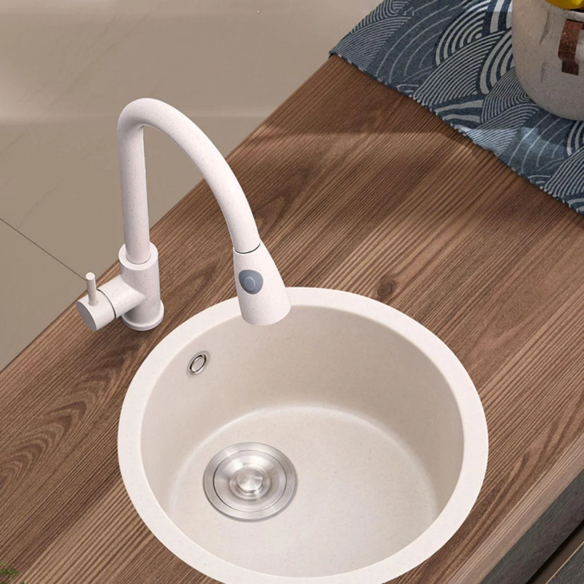 Round Kitchen Sink Quartz Single Bowl Kitchen Sink with Drain Assembly -Bathlova