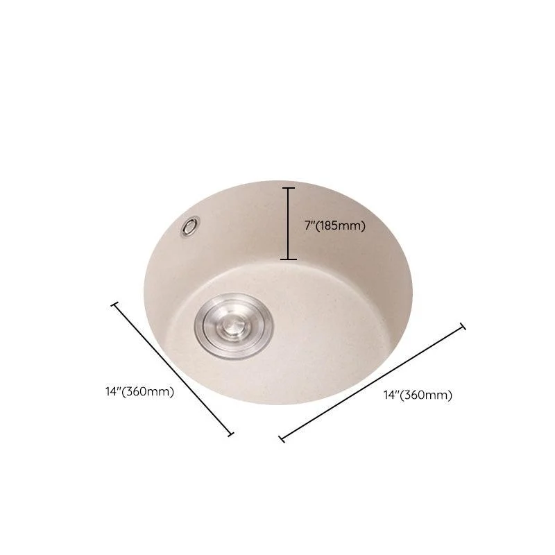 Round Kitchen Sink Quartz Single Bowl Kitchen Sink with Drain Assembly -Bathlova