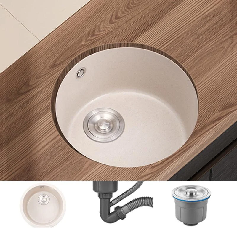 Round Kitchen Sink Quartz Single Bowl Kitchen Sink with Drain Assembly -Bathlova