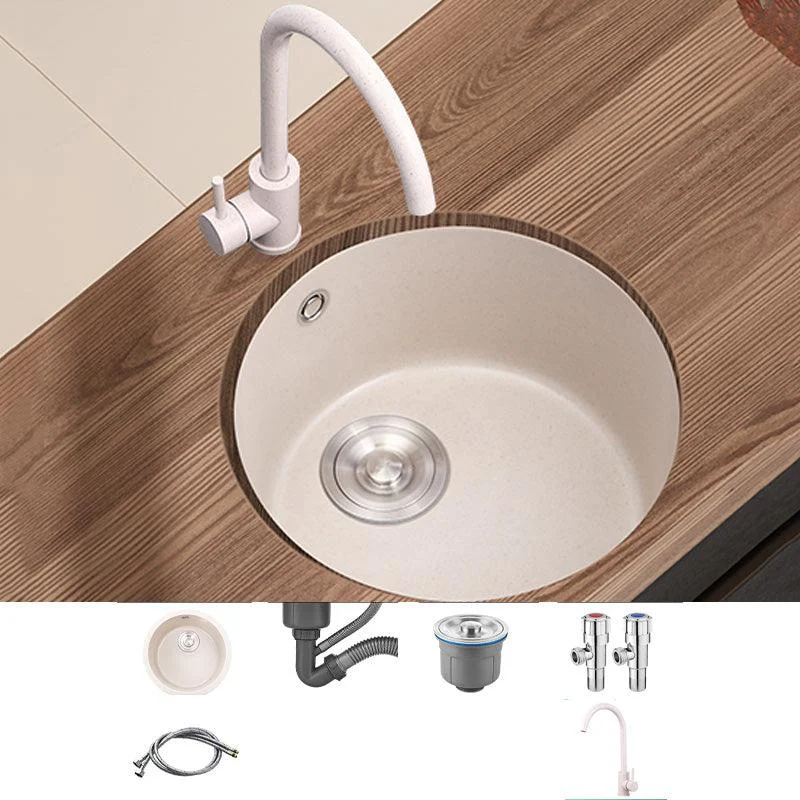 Round Kitchen Sink Quartz Single Bowl Kitchen Sink with Drain Assembly -Bathlova