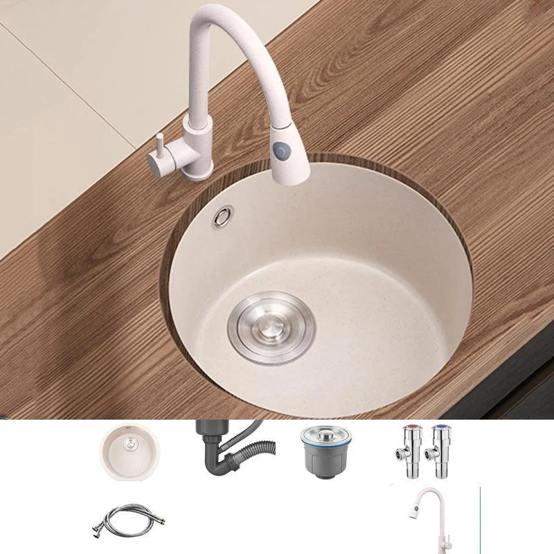 Round Kitchen Sink Quartz Single Bowl Kitchen Sink with Drain Assembly -Bathlova