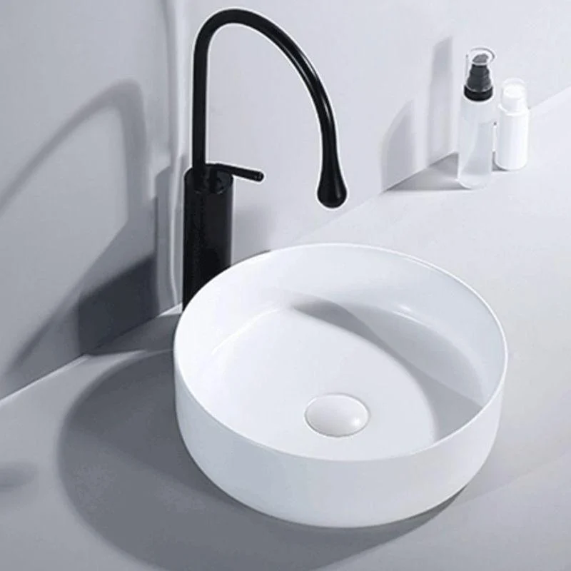 Round Modern Bathroom Sink Porcelain Vessel Bathroom Sink for Home(Tap Not Included) -Bathlova