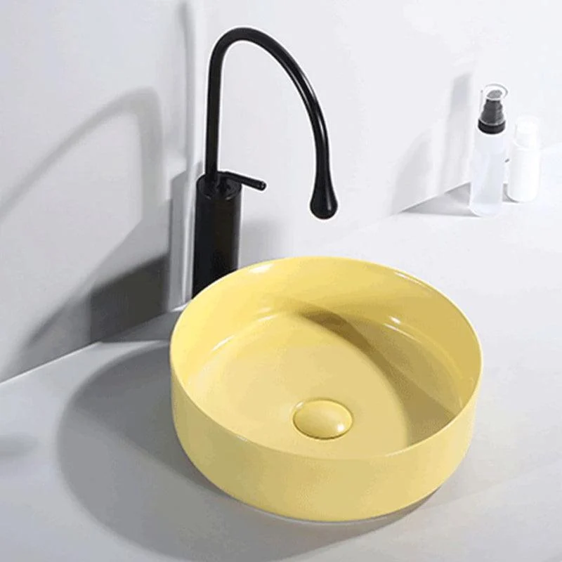 Round Modern Bathroom Sink Porcelain Vessel Bathroom Sink for Home(Tap Not Included) -Bathlova