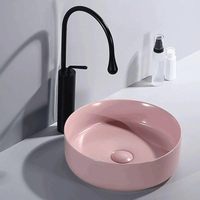 Round Modern Bathroom Sink Porcelain Vessel Bathroom Sink for Home(Tap Not Included) -Bathlova