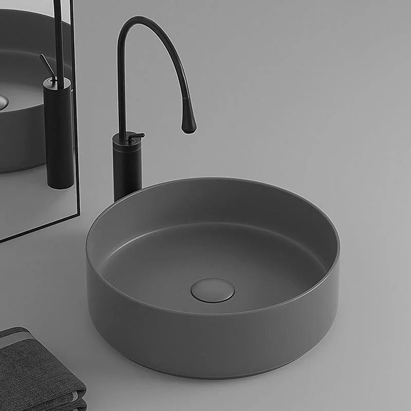 Round Porcelain Bathroom Sink with Shut-Off Valve Vessel Sink -Bathlova