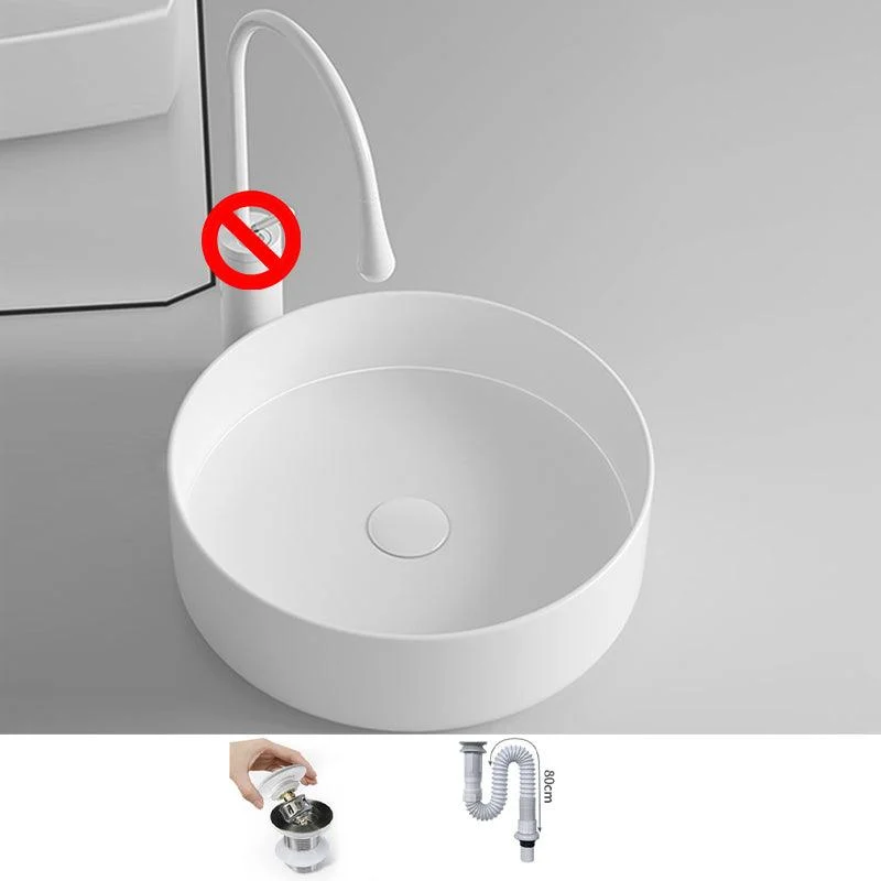 Round Porcelain Bathroom Sink with Shut-Off Valve Vessel Sink -Bathlova