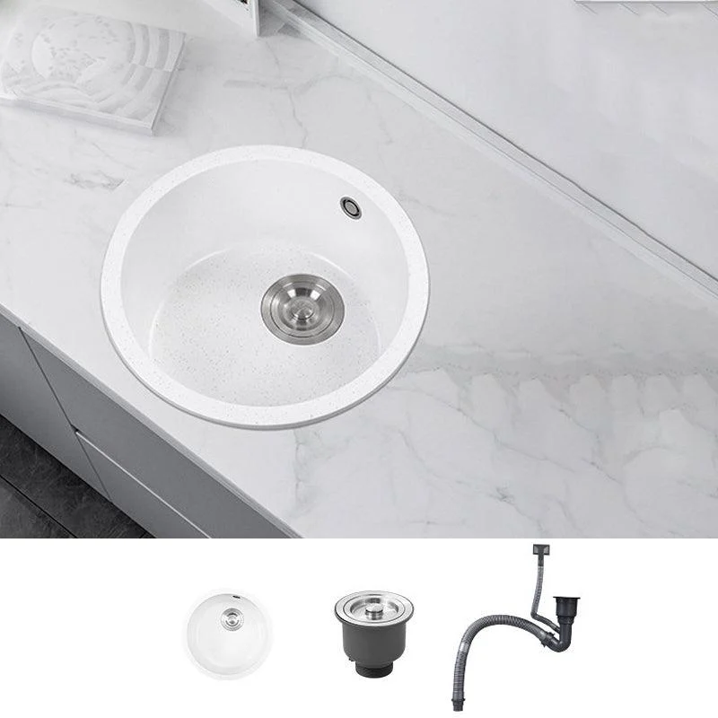 Round Quartz Kitchen Sink Single Bowl Kitchen Sink with Basket Strainer -Bathlova