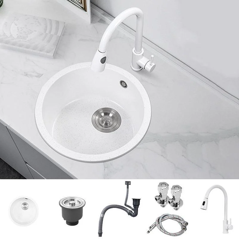 Round Quartz Kitchen Sink Single Bowl Kitchen Sink with Basket Strainer -Bathlova