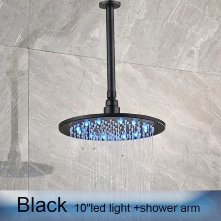 Round Shape LED Light Rainfall Type Shower Head with Brass Shower Arm -Bathlova