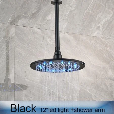 Round Shape LED Light Rainfall Type Shower Head with Brass Shower Arm -Bathlova