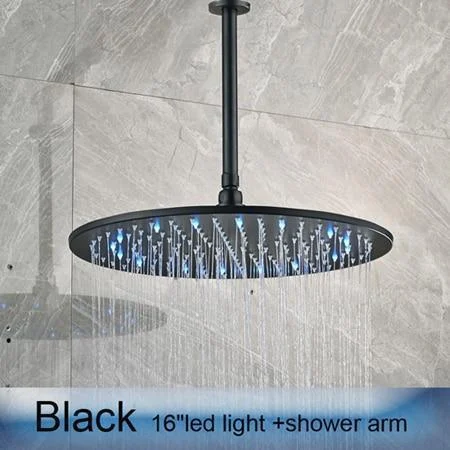 Round Shape LED Light Rainfall Type Shower Head with Brass Shower Arm -Bathlova