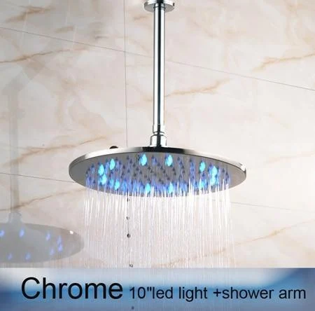 Round Shape LED Light Rainfall Type Shower Head with Brass Shower Arm -Bathlova