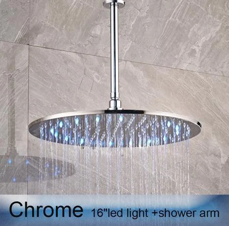 Round Shape LED Light Rainfall Type Shower Head with Brass Shower Arm -Bathlova