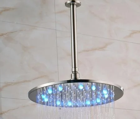 Round Shape LED Light Rainfall Type Shower Head with Brass Shower Arm -Bathlova