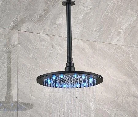 Round Shape LED Light Rainfall Type Shower Head with Brass Shower Arm -Bathlova