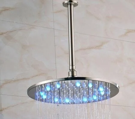 Round Shape LED Light Rainfall Type Shower Head with Brass Shower Arm -Bathlova