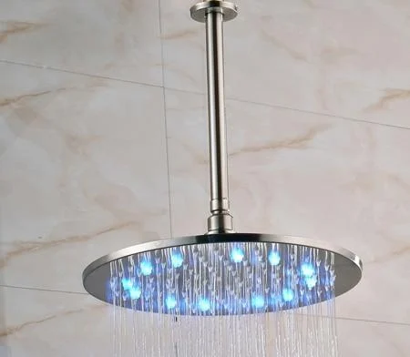 Round Shape LED Light Rainfall Type Shower Head with Brass Shower Arm -Bathlova