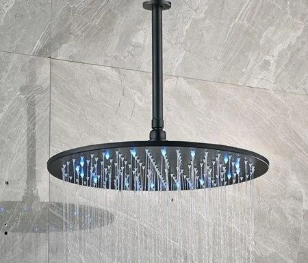 Round Shape LED Light Rainfall Type Shower Head with Brass Shower Arm -Bathlova