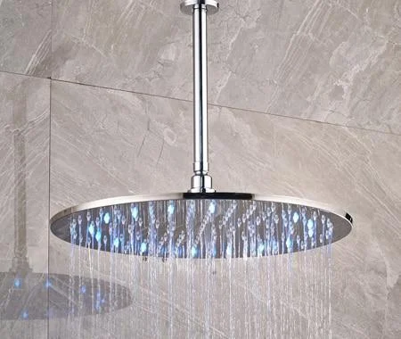 Round Shape LED Light Rainfall Type Shower Head with Brass Shower Arm -Bathlova