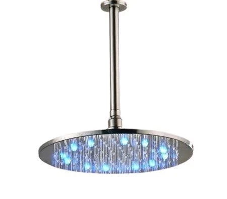 Round Shape LED Light Rainfall Type Shower Head with Brass Shower Arm -Bathlova