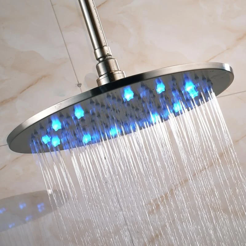 Round Shape LED Light Rainfall Type Shower Head with Brass Shower Arm -Bathlova