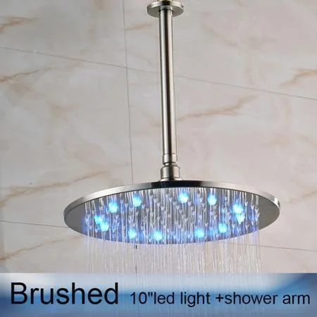 Round Shape LED Light Rainfall Type Shower Head with Brass Shower Arm -Bathlova