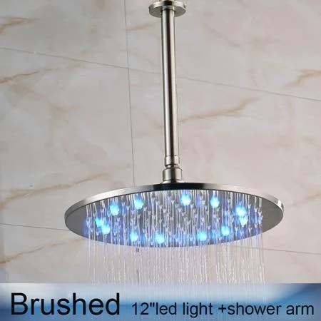 Round Shape LED Light Rainfall Type Shower Head with Brass Shower Arm -Bathlova