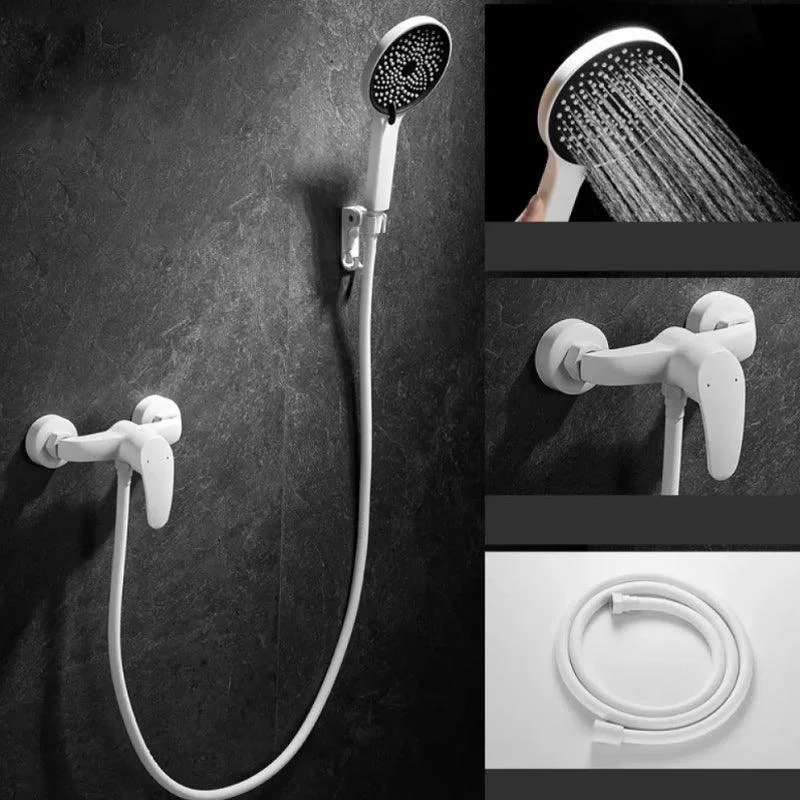 Round Shower Set White Wall Mounted Handshower Lever Handle Shower Hose Swivel Shower Set -Bathlova