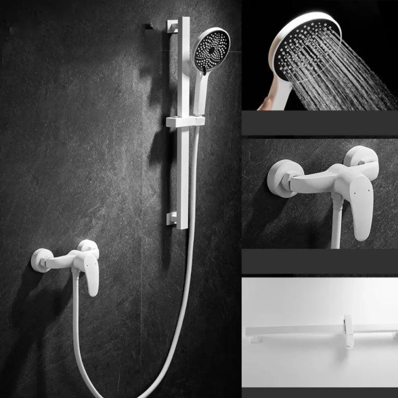 Round Shower Set White Wall Mounted Handshower Lever Handle Shower Hose Swivel Shower Set -Bathlova