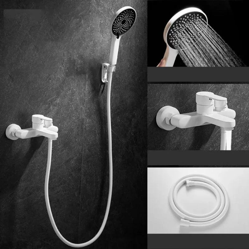 Round Shower Set White Wall Mounted Handshower Lever Handle Shower Hose Swivel Shower Set -Bathlova