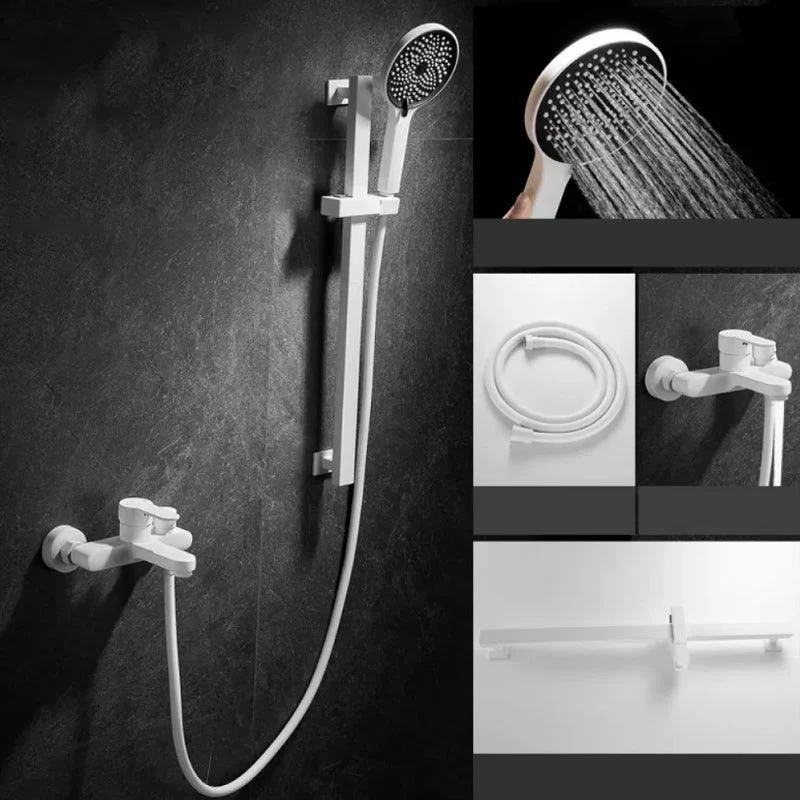 Round Shower Set White Wall Mounted Handshower Lever Handle Shower Hose Swivel Shower Set -Bathlova