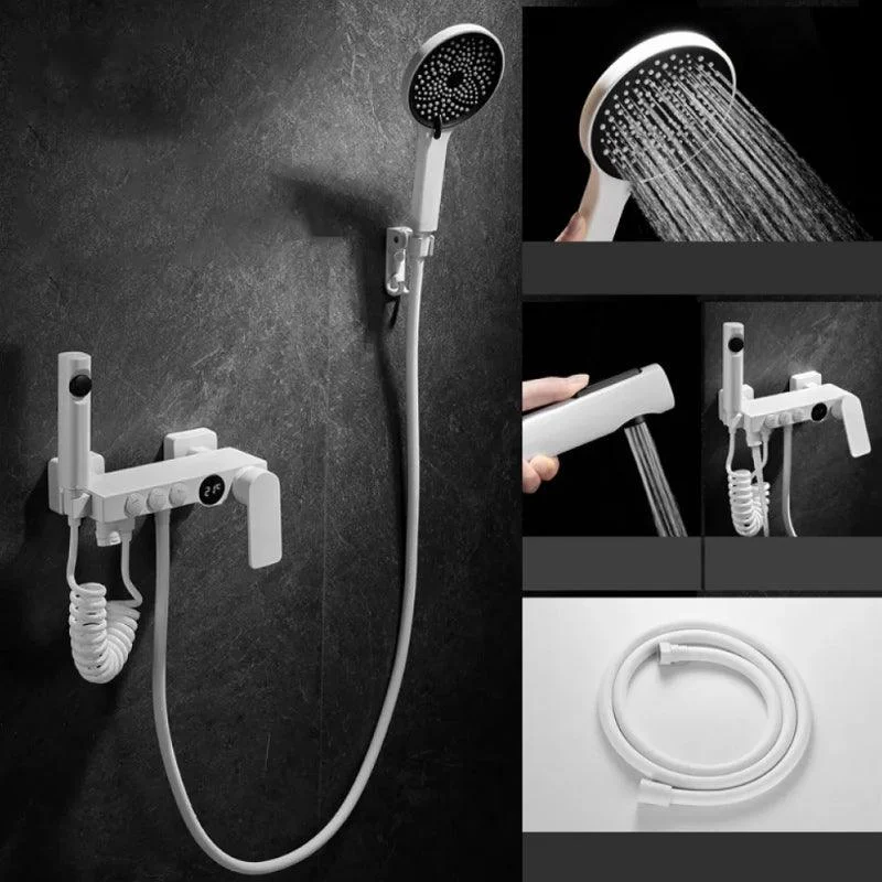 Round Shower Set White Wall Mounted Handshower Lever Handle Shower Hose Swivel Shower Set -Bathlova