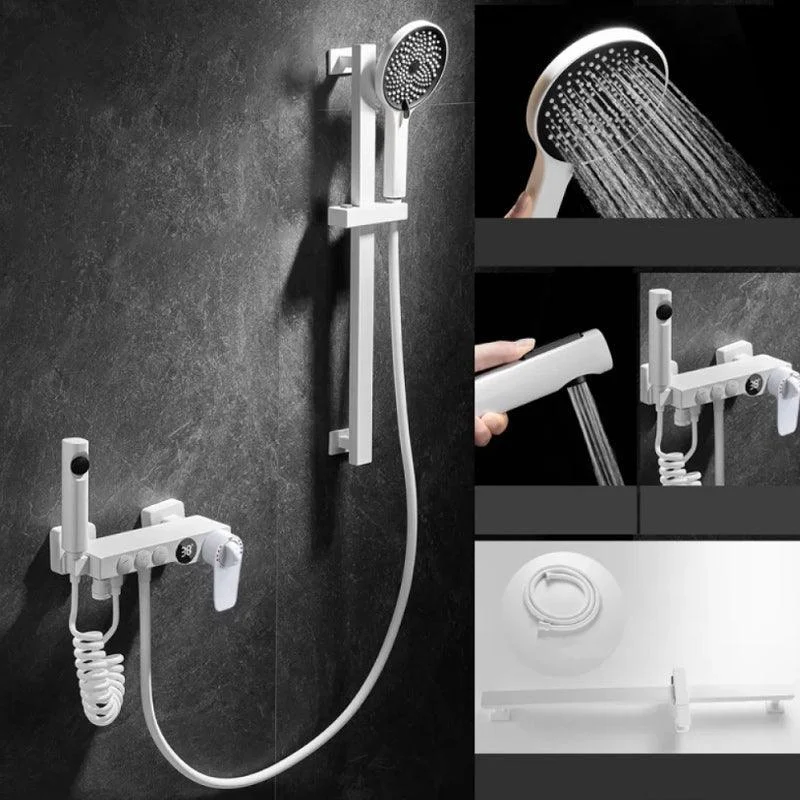 Round Shower Set White Wall Mounted Handshower Lever Handle Shower Hose Swivel Shower Set -Bathlova