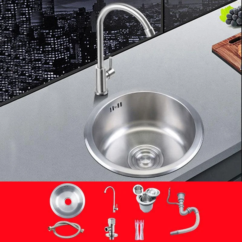 Round Stainless Steel Kitchen Sink with Drain Assembly Drop-In Sink -Bathlova