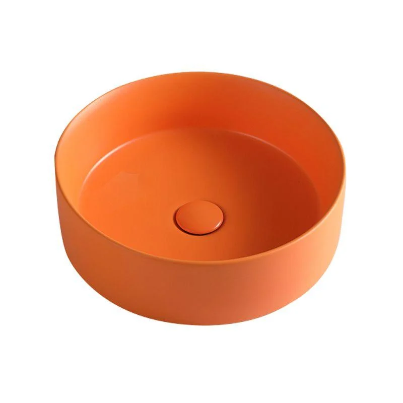 Round White and Orange Trough Bathroom Sink Porcelain Trough Bathroom Sink -Bathlova