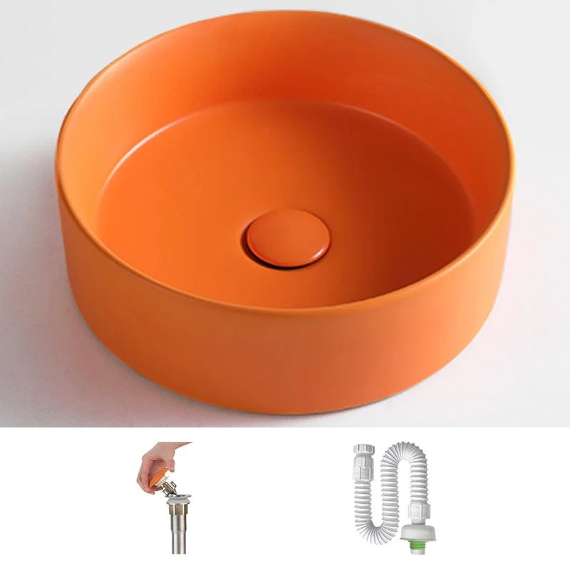 Round White and Orange Trough Bathroom Sink Porcelain Trough Bathroom Sink -Bathlova