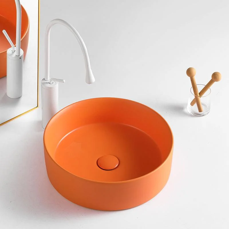 Round White and Orange Trough Bathroom Sink Porcelain Trough Bathroom Sink -Bathlova