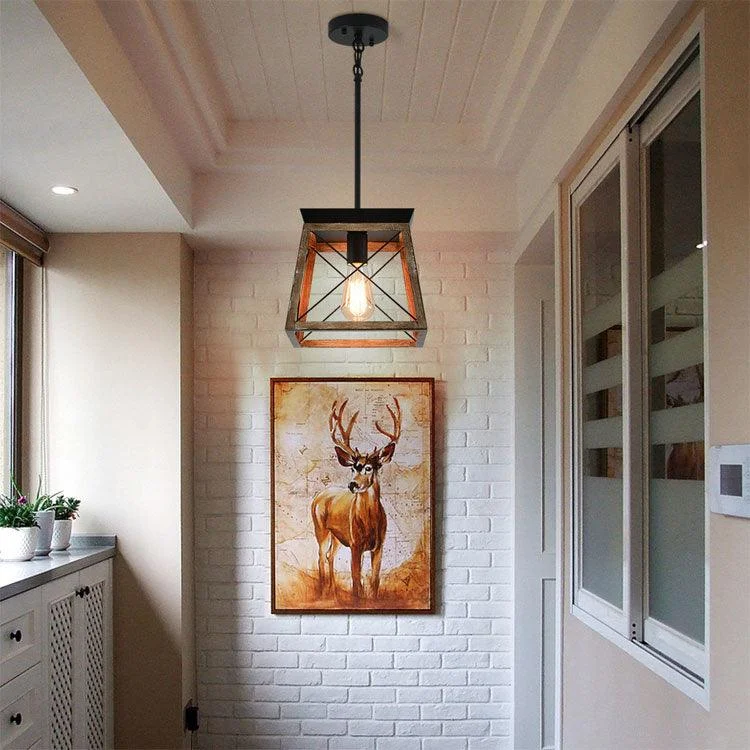 Rustic Wood Pendant Lantern -Bathlova