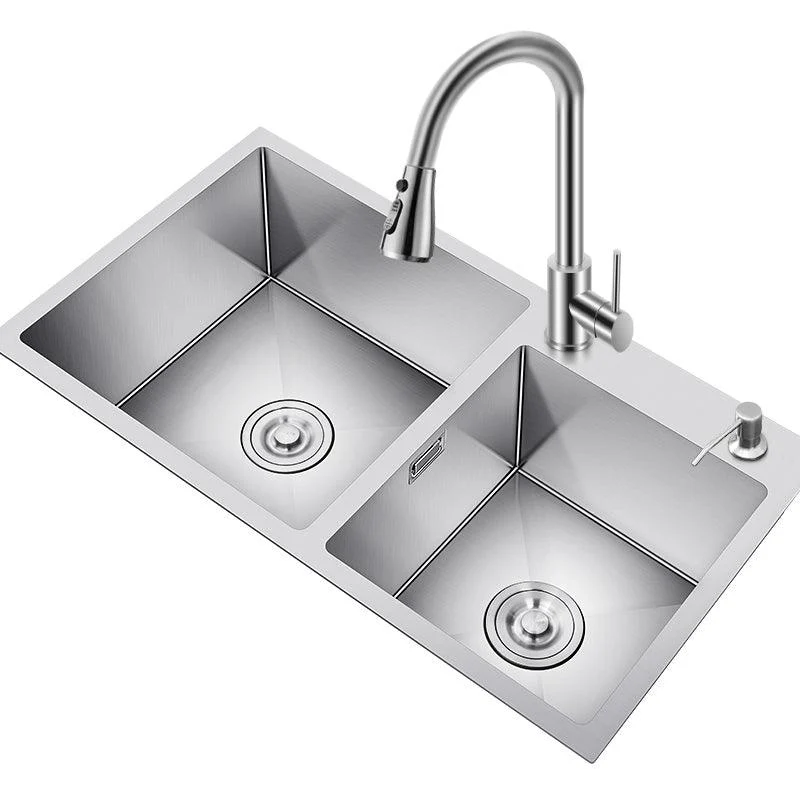 Scratch Resistant Kitchen Sink Double Bowl Stainless Steel Square Top-Mount Kitchen Sink -Bathlova