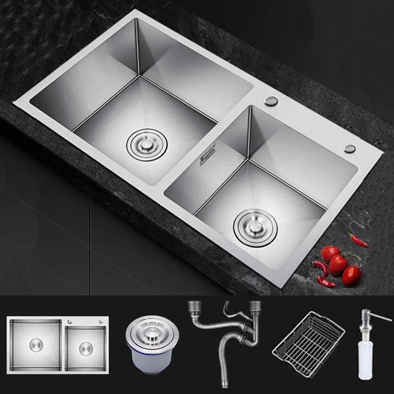 Scratch Resistant Kitchen Sink Double Bowl Stainless Steel Square Top-Mount Kitchen Sink -Bathlova