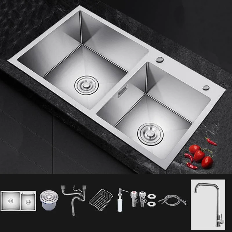 Scratch Resistant Kitchen Sink Double Bowl Stainless Steel Square Top-Mount Kitchen Sink -Bathlova