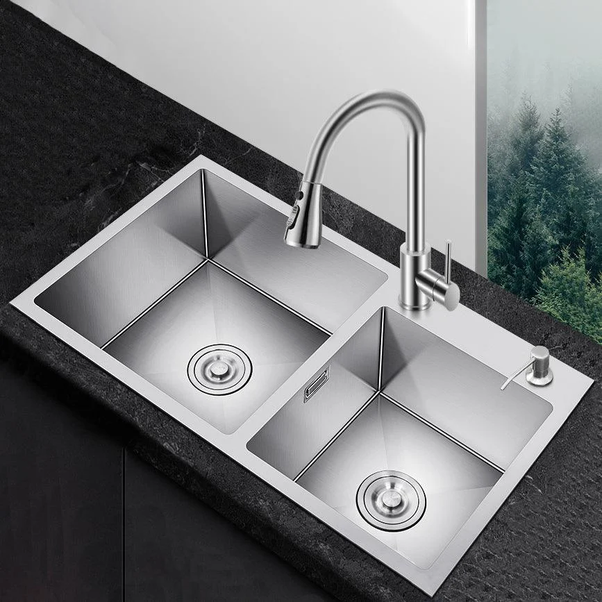 Scratch Resistant Kitchen Sink Double Bowl Stainless Steel Square Top-Mount Kitchen Sink -Bathlova