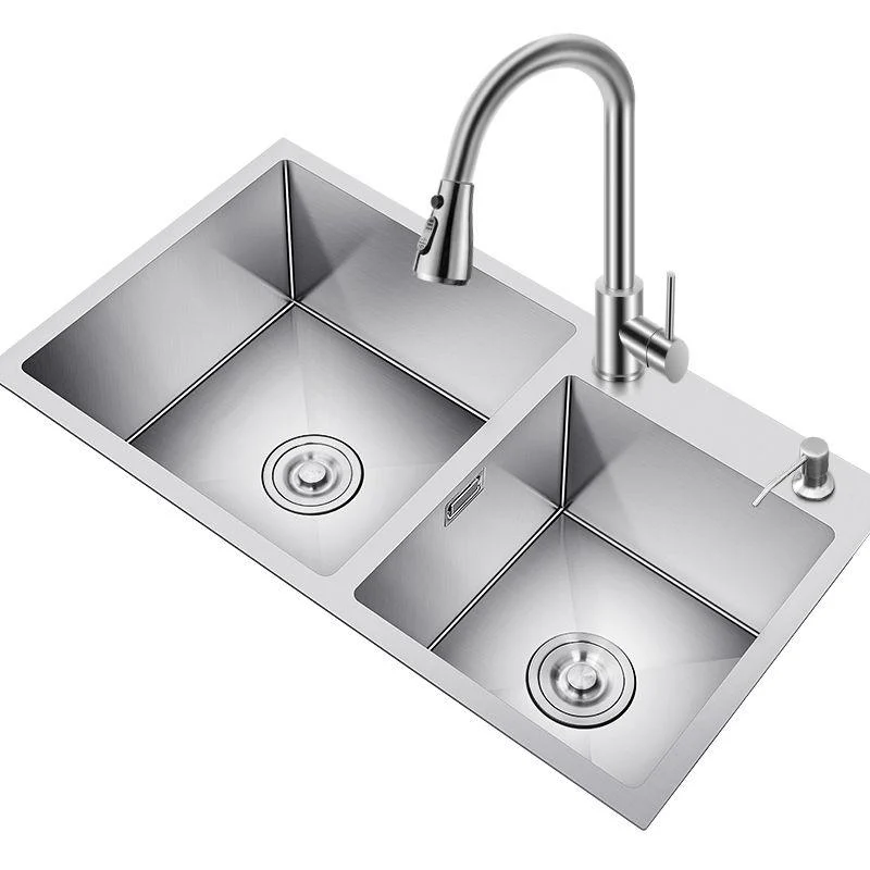 Scratch Resistant Kitchen Sink Double Bowl Stainless Steel Square Top-Mount Kitchen Sink -Bathlova