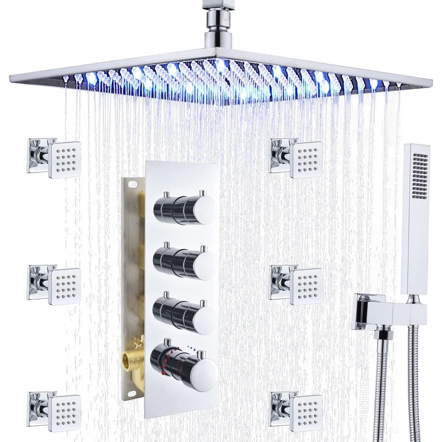 Shower System Ceiling Mounted Massage Jets Square Rain Shower Head Shower Trim -Bathlova