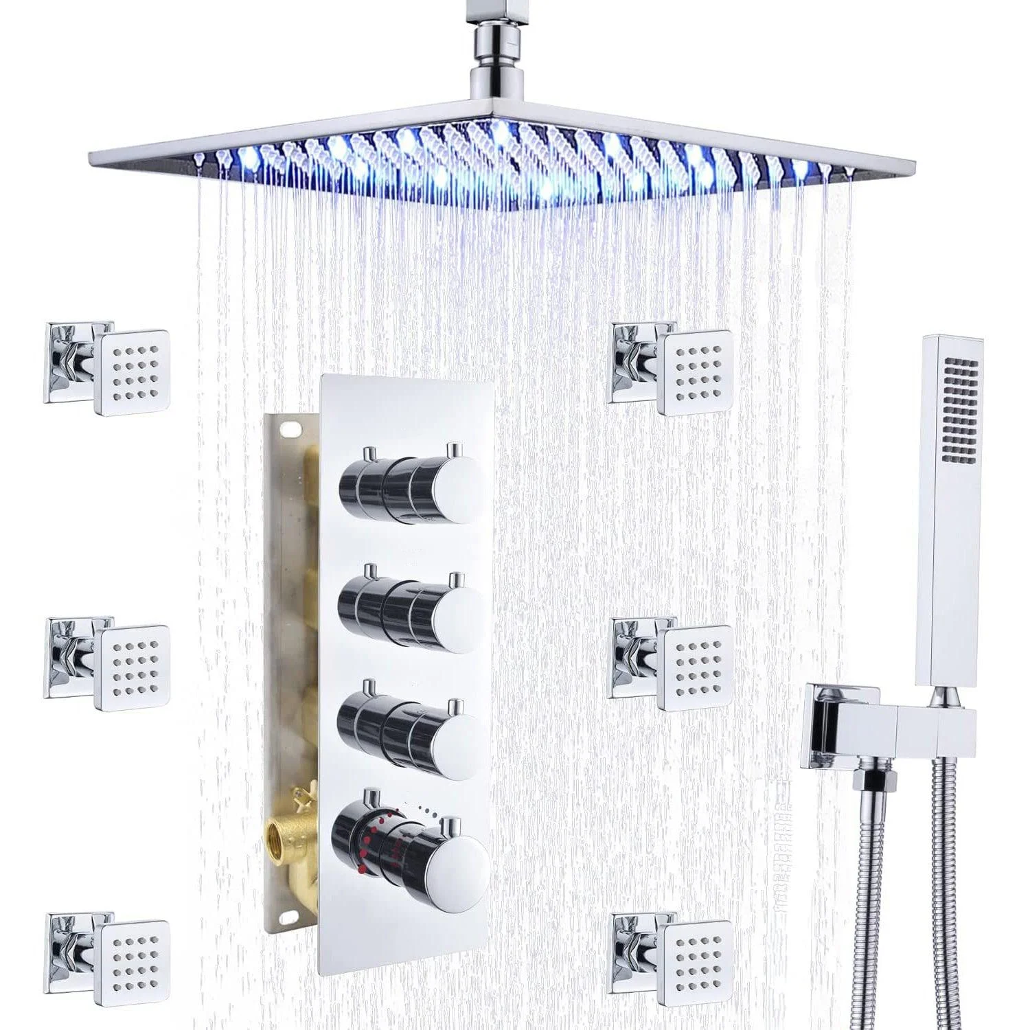 Shower System Ceiling Mounted Massage Jets Square Rain Shower Head Shower Trim -Bathlova